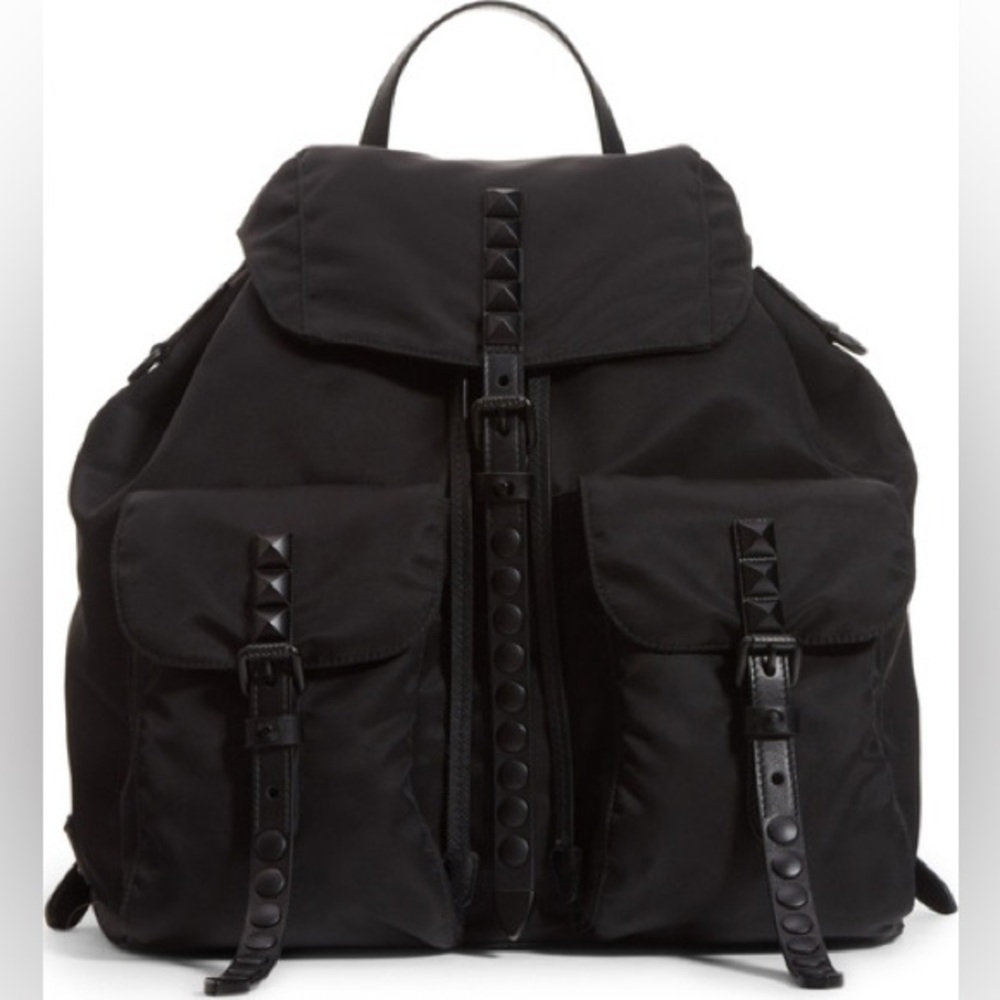 Prada Nylon Studded Vella Monochrome Backpack